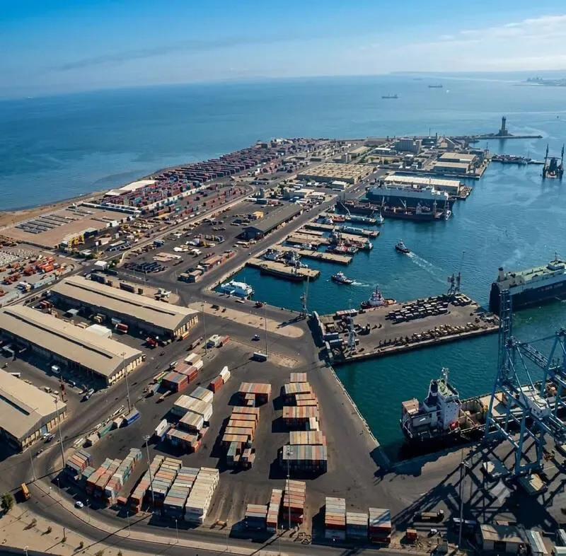 Shuwaikh Port aerial photograph with container yard and cranes